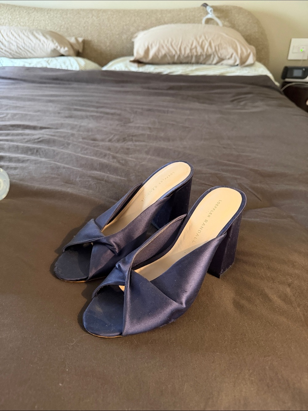 Loeffler Randall Dark Blue Satin Knot Block Heel Mules